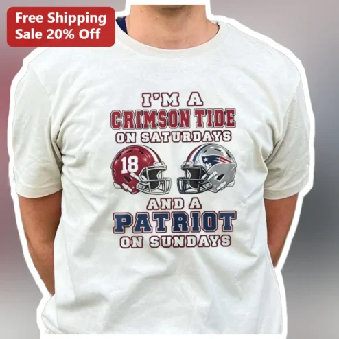 I'M A CRIMSON TIDE ON SATURDAYS AND A PATRIOT ON SUNDAYS Tee Alabama New England Patriots Dual Fando available at our Chicago, Illinois warehouse