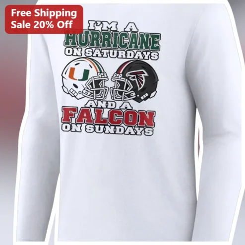 I'M A HURRICANE ON SATURDAYS AND A FALCON ON SUNDAYS Tee Miami Hurricanes Atlanta Falcons Football Fan Gift