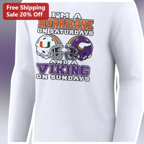 I'm a Hurricane on Saturdays and a Viking on Sundays Long Sleeve Tee Funny Weekend Warrior Football Fan Gift