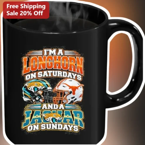 I'm A Longhorn On Saturdays And A Jaguar On Sundays Mug Texas Football Fan Gift