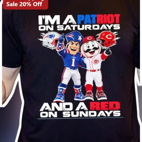 I'M A PATRIOT ON SATURDAYS AND A RED ON SUNDAYS Tee Funny Sports Fan Gift for Dad