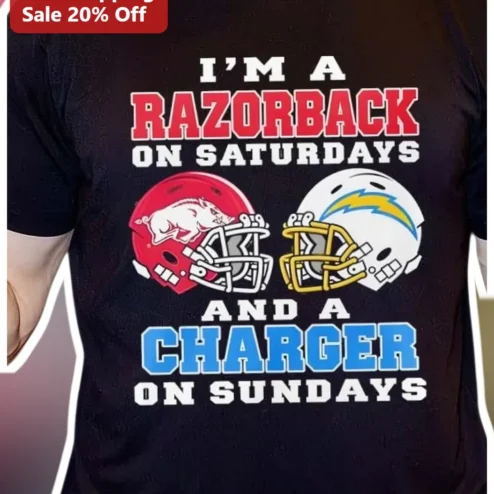 I'M A RAZORBACK ON SATURDAYS AND A CHARGER ON SUNDAYS Tee Arkansas Razorbacks LA Chargers Dual Fan College Pro Crossover Shirt Gift