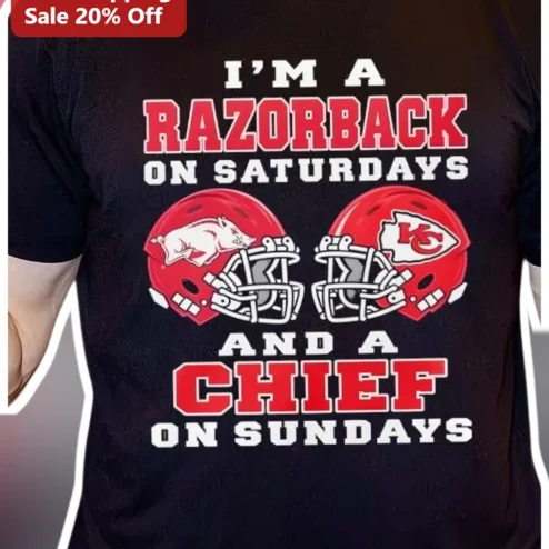 I'M A RAZORBACK ON SATURDAYS AND A CHIEF ON SUNDAYS Tee Arkansas Razorback Kansas City Chiefs Dual Fan Football Shirt