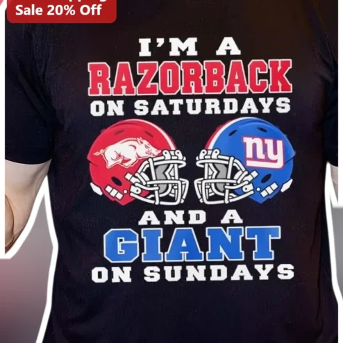 I'M A RAZORBACK ON SATURDAYS AND A GIANT ON SUNDAYS Tee Arkansas Razorbacks NY Giants Football Fan Gift