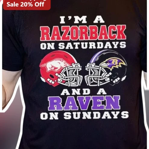I'm A Razorback On Saturdays And A Raven On Sundays Tee Arkansas Baltimore Ravens Fan Gift