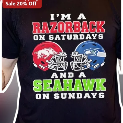 I'M A RAZORBACK ON SATURDAYS AND A SEAHAWK ON SUNDAYS Tee Arkansas Razorbacks Seattle Seahawks Dual Fan Gift