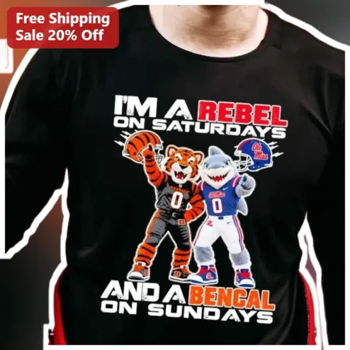 I'M A REBEL ON SATURDAYS AND A BENGAL ON SUNDAYS Tee Funny Sports Fan Gift for Men Women