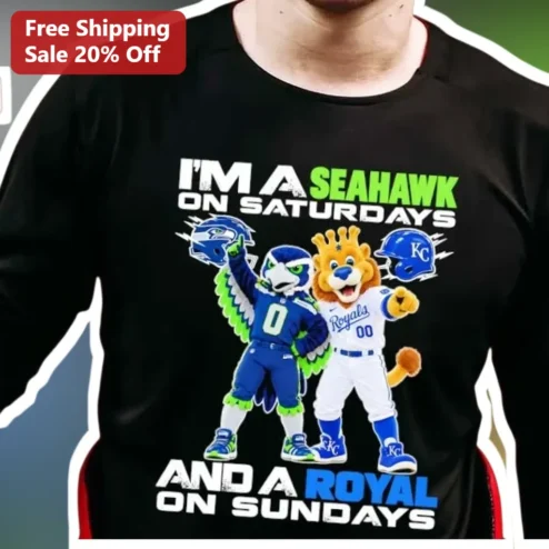 I'M A SEAHAWK ON SATURDAYS AND A ROYAL ON SUNDAYS Dual Sport Fan Graphic Tee NFL MLB Mashup Gift