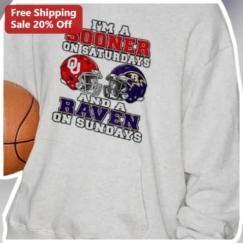 I'M A SOONER ON SATURDAYS AND A RAVEN ON SUNDAYS Sweatshirt College Football Fan Gift