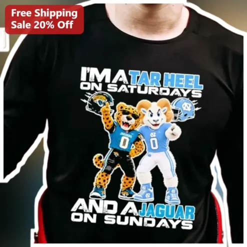I'M A TAR HEEL ON SATURDAYS AND A JAGUAR ON SUNDAYS Long Sleeve Tee UNC Jacksonville Jaguars Fan Gift