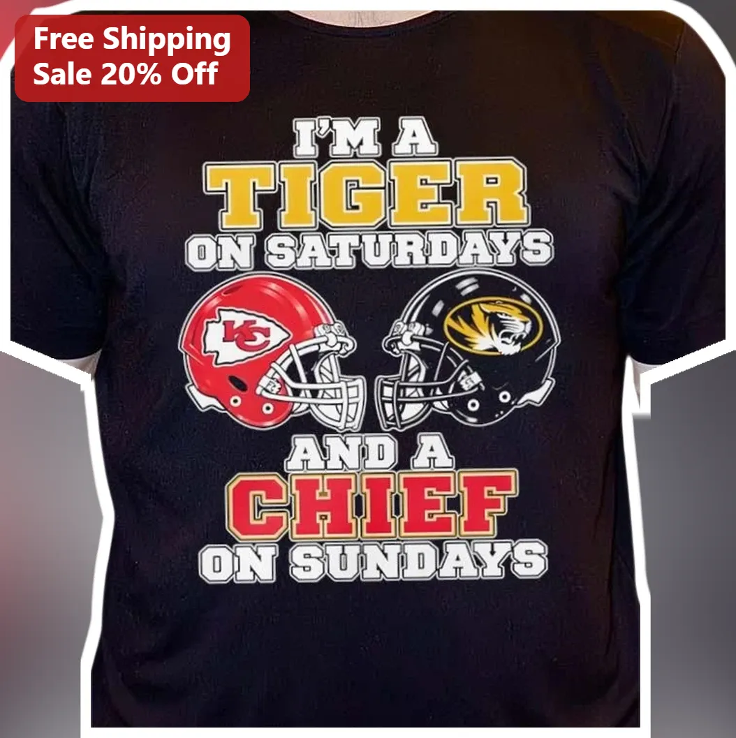 I'M A TIGER ON SATURDAYS AND A CHIEF ON SUNDAYS Tee Funny Weekend Sports Fan Gift for Mizzou and Chiefs Fans