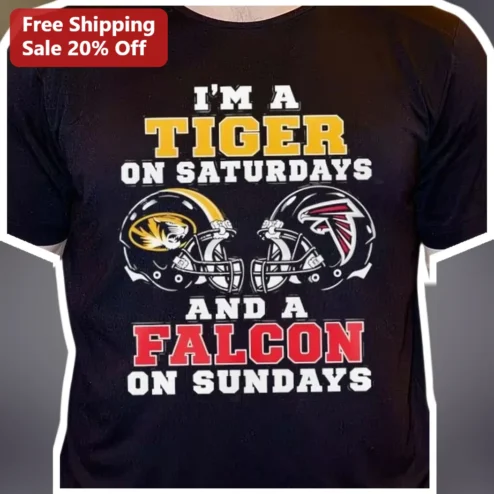 I'M A TIGER ON SATURDAYS AND A FALCON ON SUNDAYS Tee Missouri Tigers Atlanta Falcons Dual Fan Graphic Shirt