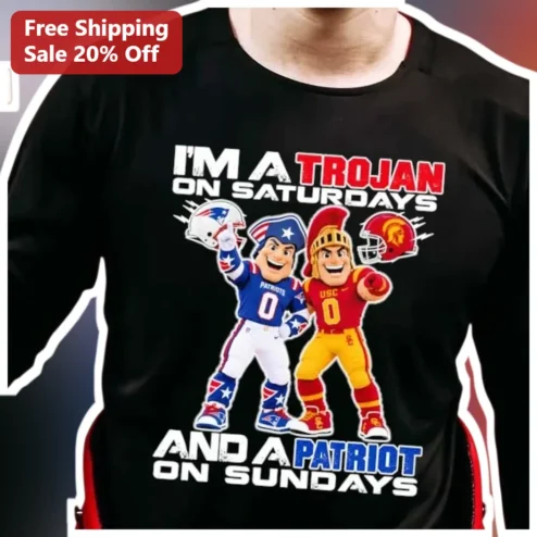 I'M A TROJAN ON SATURDAYS AND A PATRIOT ON SUNDAYS Long Sleeve Shirt USC Trojans New England Patriots Dual Fan Gift