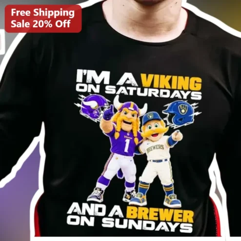 I'M A VIKING ON SATURDAYS AND A BREWER ON SUNDAYS Funny Graphic Tee for Men Women