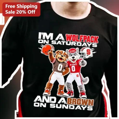 I'm A Wolfpack On Saturdays And A Brown On Sundays Tee NC State Cleveland Browns Dual Fan Football Graphic Shirt