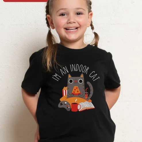 I'M AN INDOOR CAT Funny Quote Tee for Cat Lovers Introverts Kids