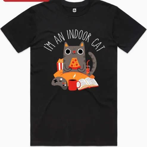 Customer in Chicago, Illinois wearing I'm An Indoor Cat Tee Funny Introvert Gamer Gift for Men Women