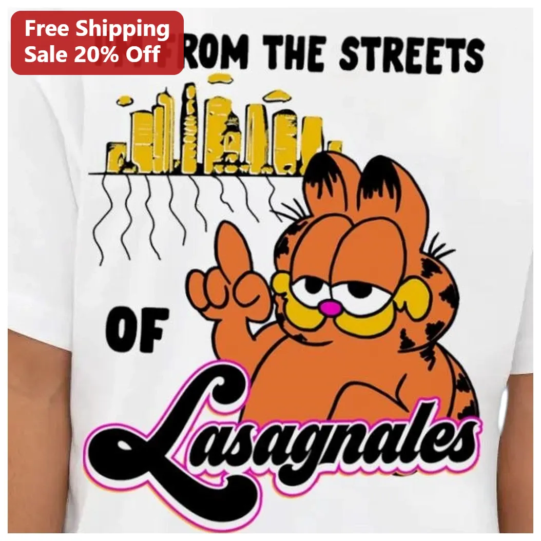 I'M FROM THE STREETS OF Lasagnales Garfield Tee Funny Cat Food Pun Graphic T-Shirt Gift