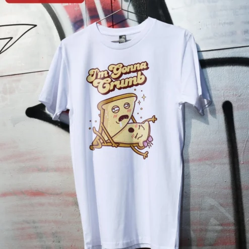 I'm Gonna Crumb Funny Pun Humor Graphic Tee Cute Cartoon Toast Shirt Gift on a hanger, ready to ship from Chicago, Illinois