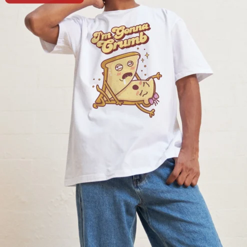 Customer in Chicago, Illinois wearing I'm Gonna Crumb Funny Pun Humor Graphic Tee Cute Cartoon Toast Shirt Gift