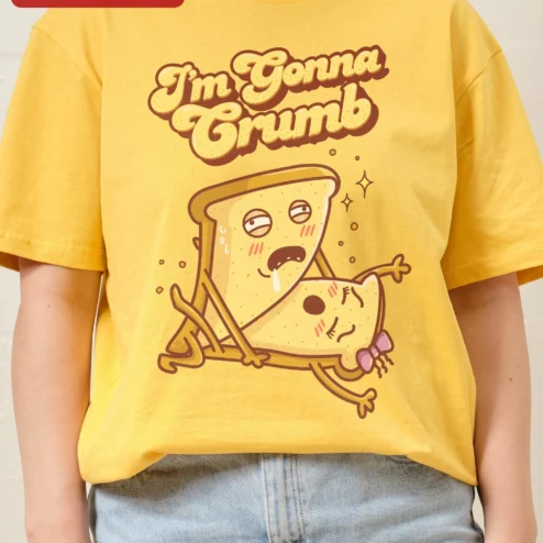 Close-up of I'm Gonna Crumb Funny Pun Humor Graphic Tee Cute Cartoon Toast Shirt Gift for streetwear fans in Chicago, Illinois