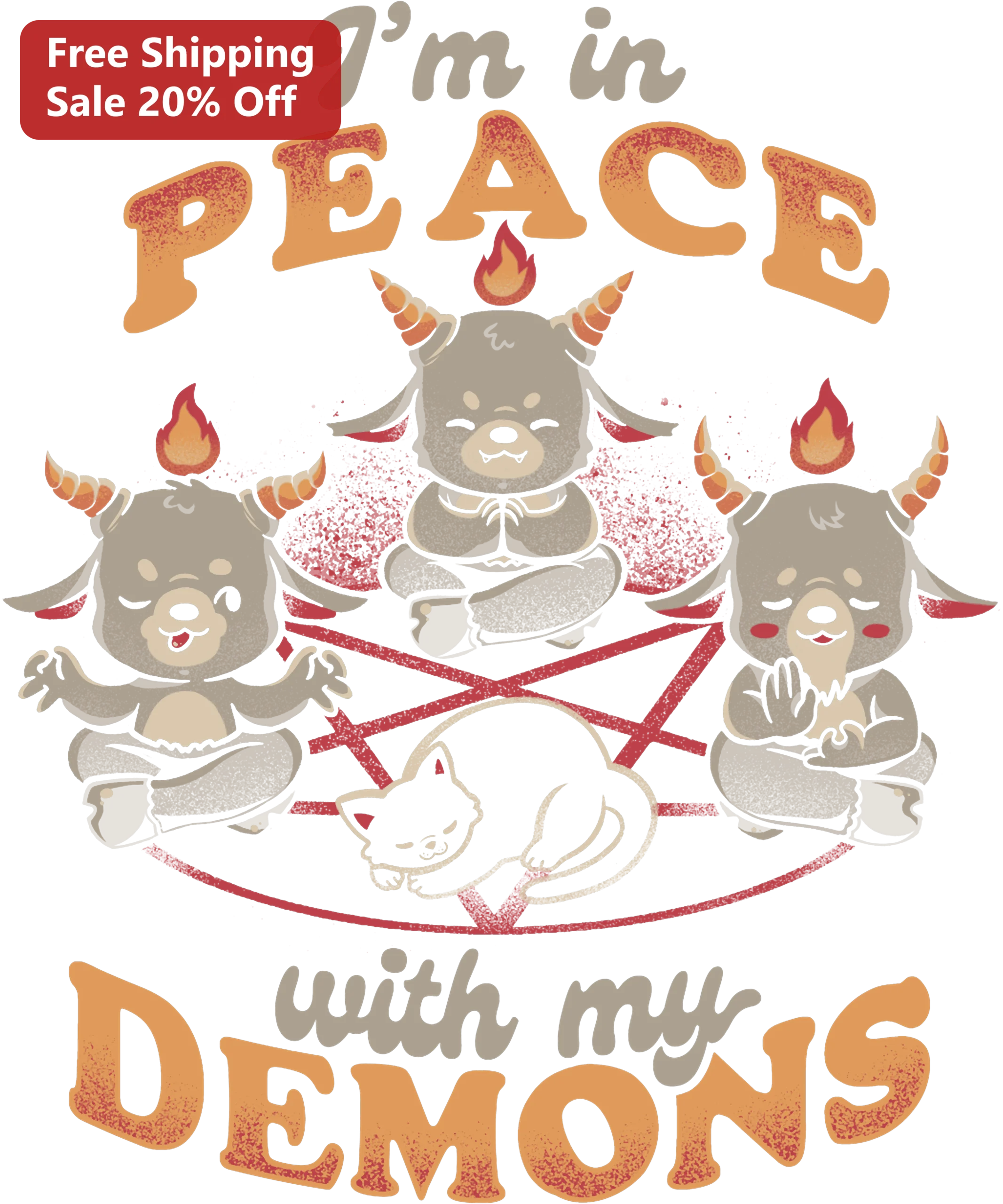 I'm In Peace With My Demons Tee Cute Occult Goat Meditation Graphic Shirt Mental Health Humor Gift