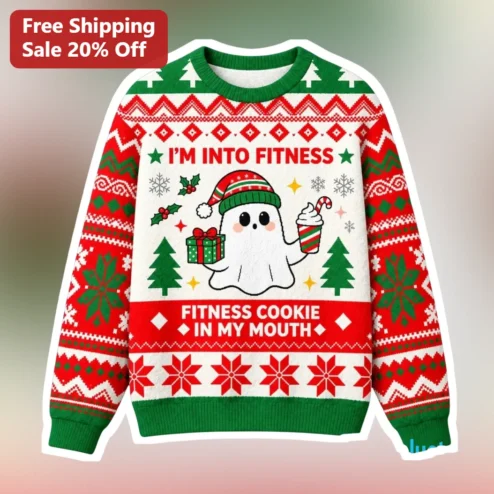 I'm Into Fitness Fitness Cookie In My Mouth Funny Christmas Ghost Sweater available at our Chicago, Illinois warehouse