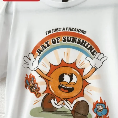 Customer in Chicago, Illinois wearing I'M JUST A FREAKING RAY OF SUNSHINE Vintage Cartoon Sun Graphic Tee Funny Sarcastic Quote Shirt Gift