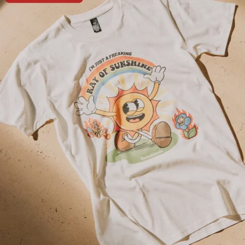 I'M JUST A FREAKING RAY OF SUNSHINE Vintage Cartoon Sun Graphic Tee Funny Sarcastic Quote Shirt Gift