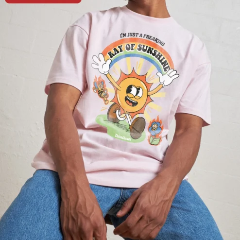 Customer in Chicago, Illinois wearing I'M JUST A FREAKING RAY OF SUNSHINE Vintage Cartoon Sun Graphic Tee Funny Sarcastic Quote Shirt Gift