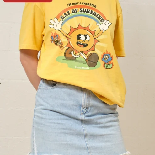 Customer in Chicago, Illinois wearing I'M JUST A FREAKING RAY OF SUNSHINE Vintage Cartoon Sun Graphic Tee Funny Sarcastic Quote Shirt Gift
