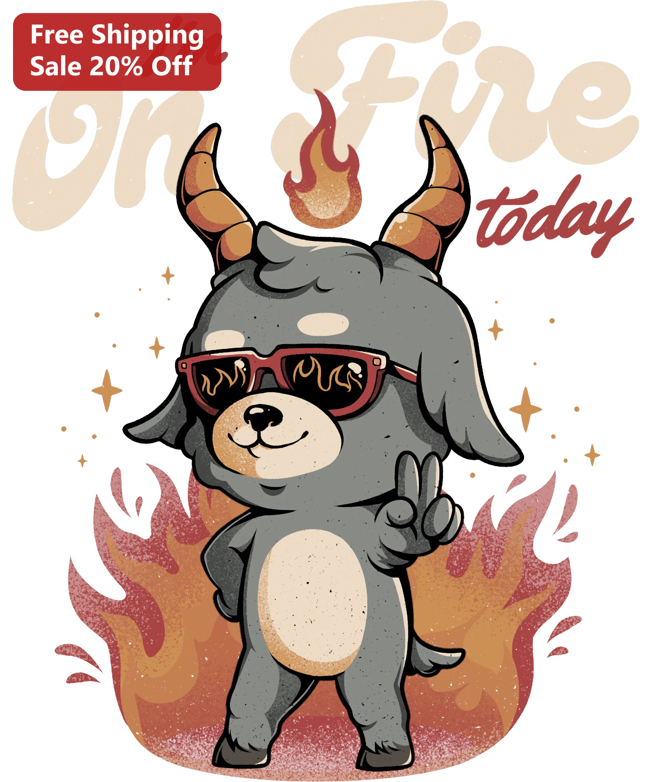 I'm On Fire Today Goat Graphic Tee Funny Retro Cartoon Capricorn Gift Shirt