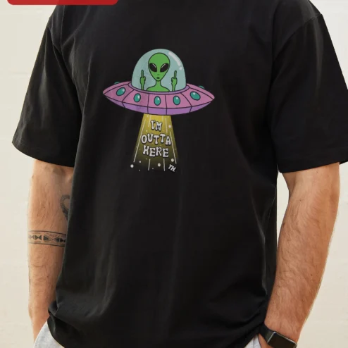 I'm Outta Here Alien UFO Graphic Tee Funny Sci-Fi Humor Shirt Gift for Introverts