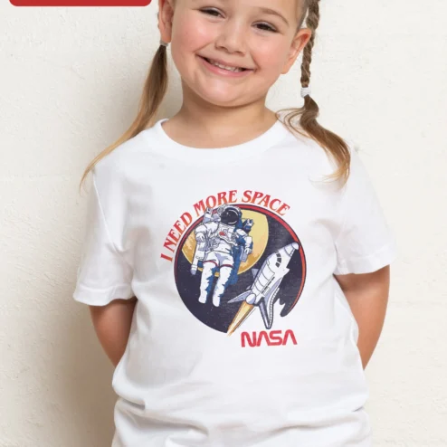 I Need More Space NASA Kids Tee Retro Astronaut Space Shuttle Graphic Shirt