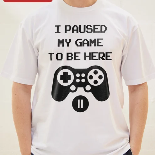 Customer in Chicago, Illinois wearing I Paused My Game To Be Here Funny Gamer Tee Gift for Men Women