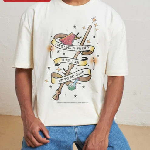 I Solemnly Swear That I Am Up To No Good Harry Potter Marauder's Map Quote Graphic Tee on a hanger, ready to ship from Chicago, Illinois