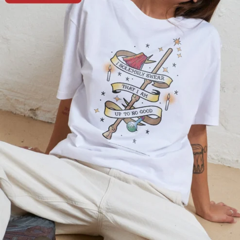 Customer in Chicago, Illinois wearing I Solemnly Swear That I Am Up To No Good Harry Potter Marauder's Map Quote Graphic Tee