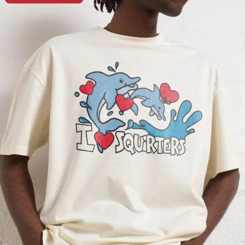 Customer in Chicago, Illinois wearing I SQUIRTERS Funny Dolphin Graphic Tee Novelty Ocean Humor Shirt Gift