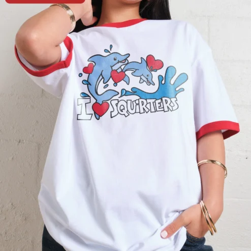 Customer in Chicago, Illinois wearing I SQUIRTERS Funny Dolphin Graphic Tee Novelty Ocean Humor Shirt Gift