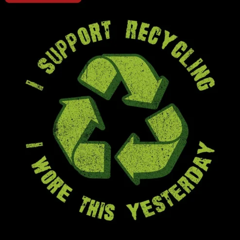 Customer in Chicago, Illinois wearing I Support Recycling I Wore This Yesterday Funny Eco Humor Tee Gift for Sustainability Lovers