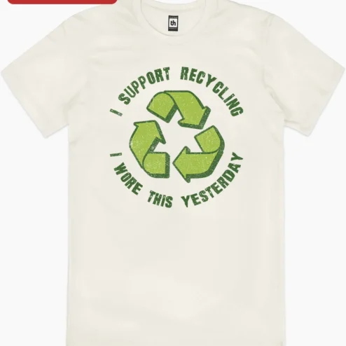 Customer in Chicago, Illinois wearing I Support Recycling I Wore This Yesterday Funny Eco Humor Tee Gift for Sustainability Lovers