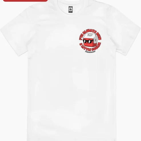 I'VE ALWAYS BEEN A LITTLE COOLER Graphic Tee Funny Camping Cooler Shirt Gift for Outdoor Enthusiasts on a hanger, ready to ship from Chicago, Illinois