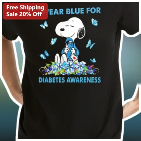 I Wear Blue For Diabetes Awareness Snoopy Tee Graphic Shirt Gift for Supporters