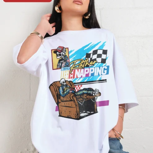 I Would Rather Be Napping Retro Skeleton Racing Tee Funny Nap Lover Gift for Introverts
