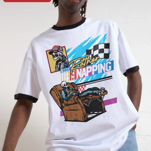 I Would Rather Be Napping Skeleton Racing Tee Funny Introvert Gift
