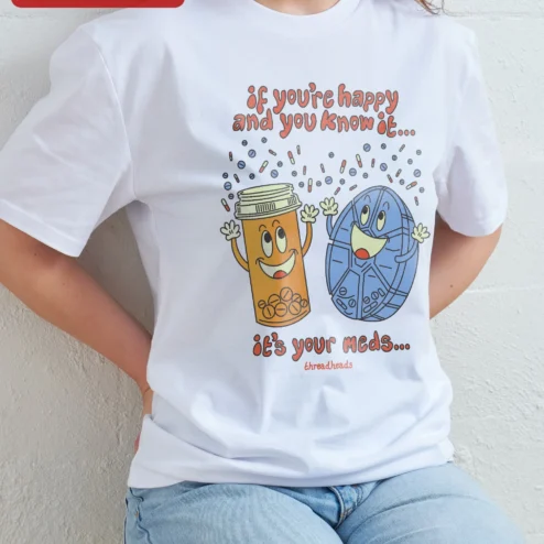 Customer in Chicago, Illinois wearing If You're Happy And You Know It's Your Meds Death Star Funny Novelty Tee