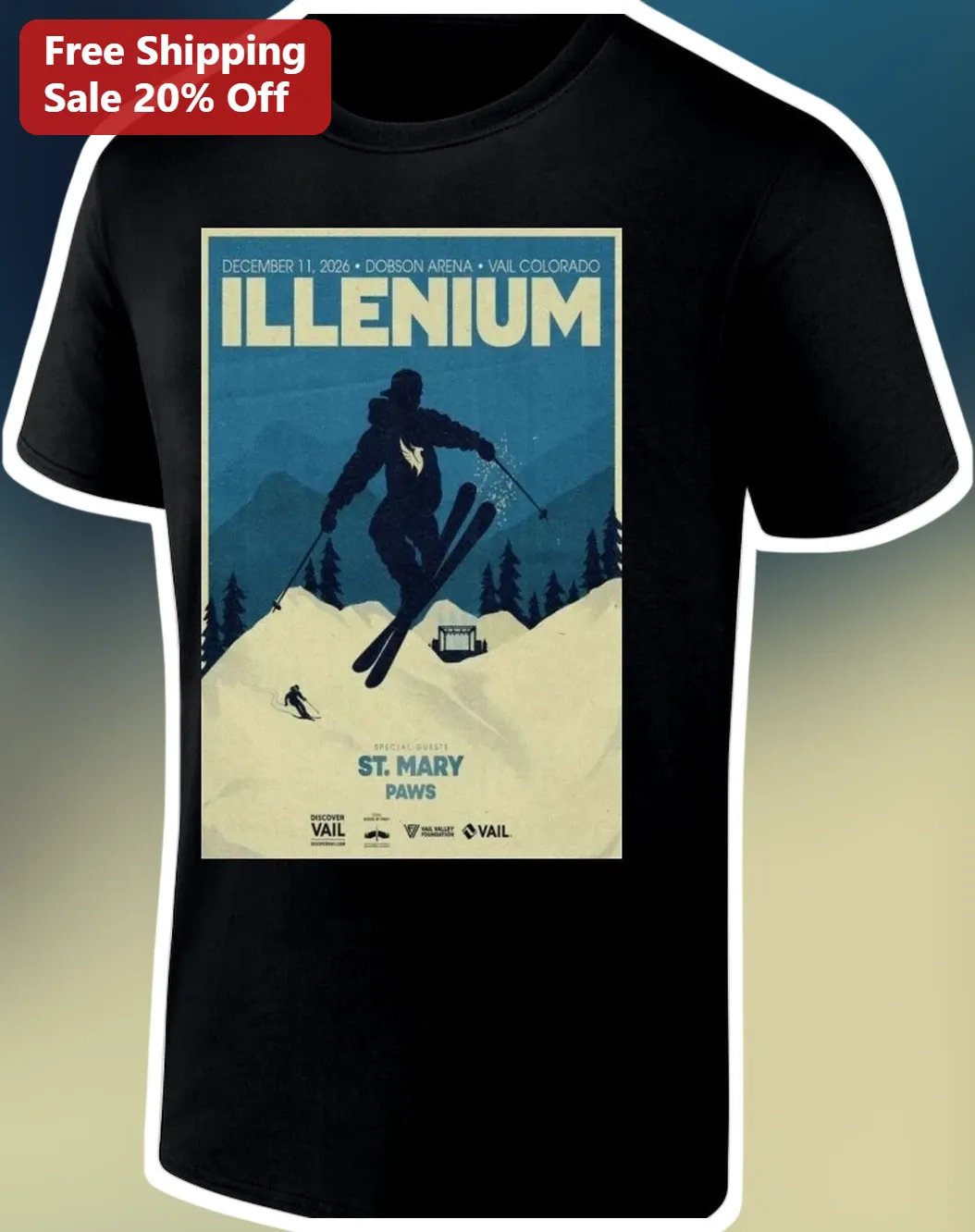 Illenium Graphic Tee Retro Skier Silhouette EDM Festival Merch Shirt