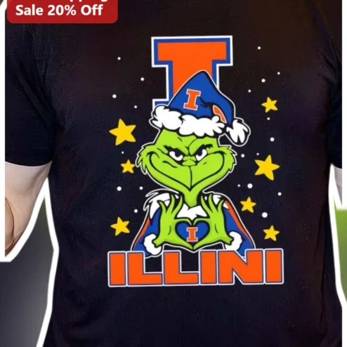 Illini Grinch Christmas Graphic Tee University of Illinois Fighting Illini Holiday Fan Gift