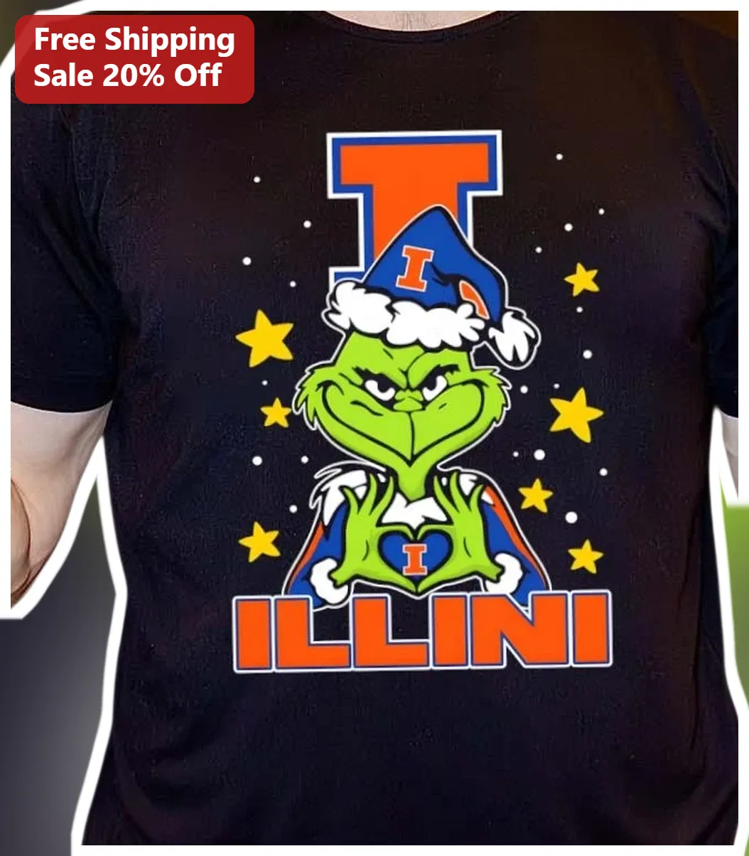 Illini Grinch Christmas Graphic Tee University of Illinois Fighting Illini Holiday Fan Gift