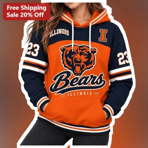 Illinois Bears Vintage Retro Pullover Hoodie for Women Men College Sports Fan Gift